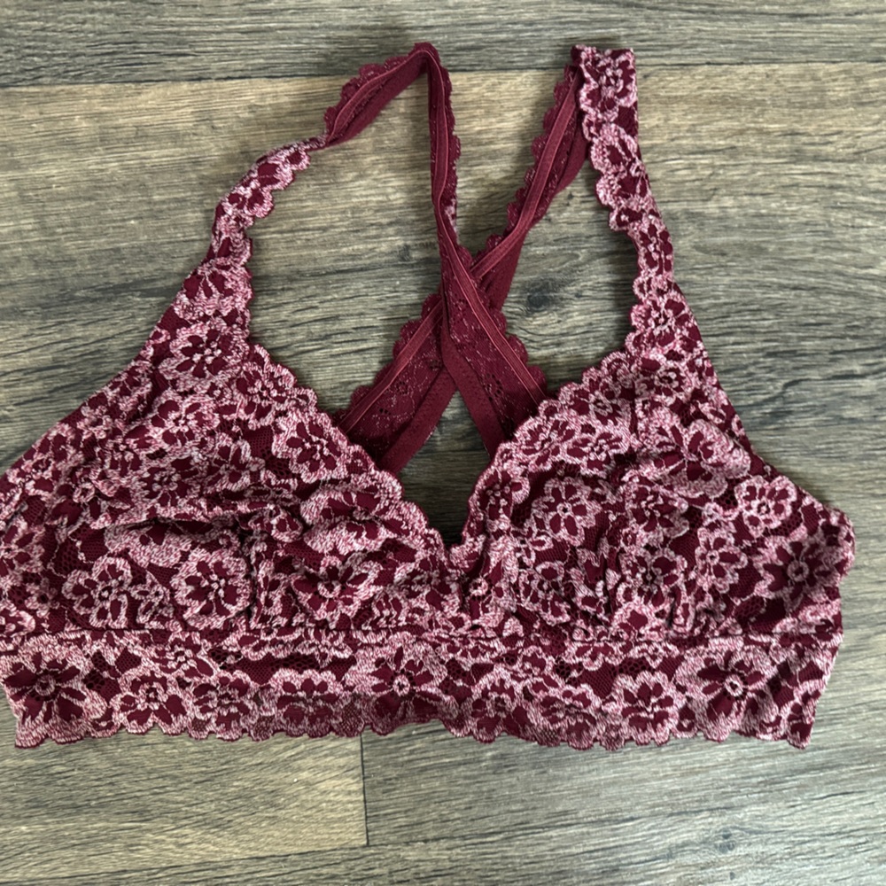 aerie Floral Lace Bralette in Wine